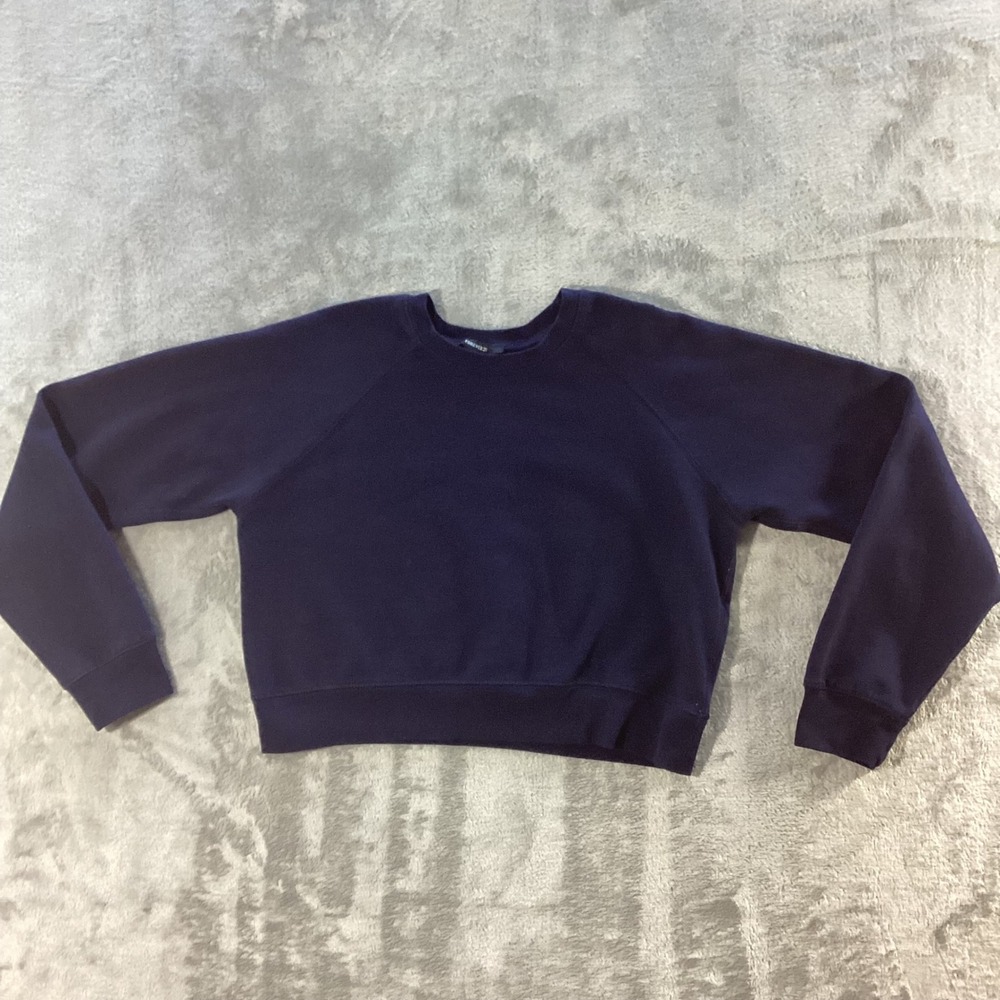 FOREVER 21 Sweatshirt Womens Medium Navy Blue Cropped Raglan Pullover Cozy